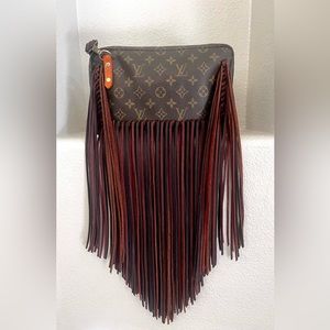 Vintage Boho Authentic Louis Vuitton Monogram Trousse Leather Fringe Bag Purse.